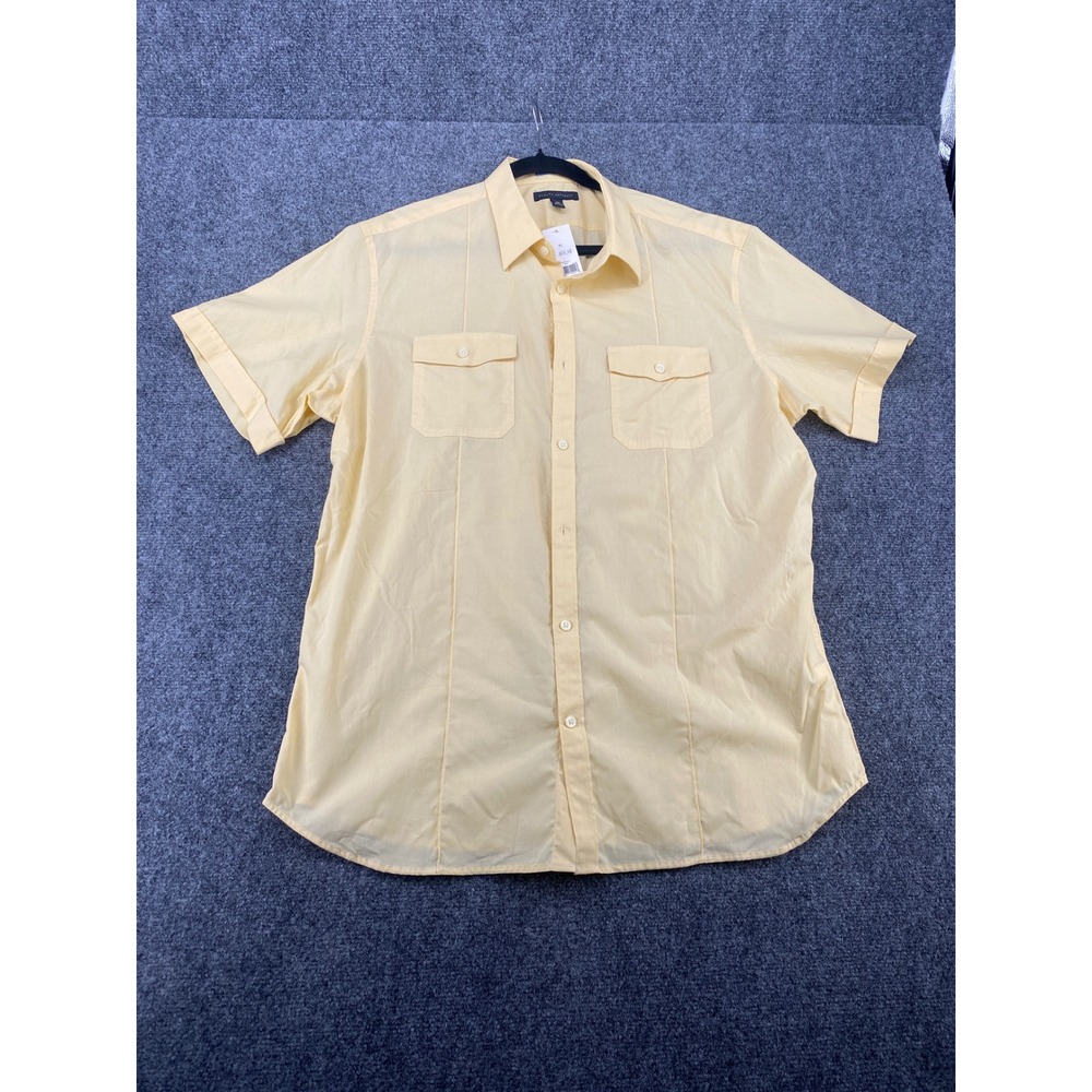 Banana Republic Shirt Mens XL Yellow Micro Stripe Short Sleeve Button Down New